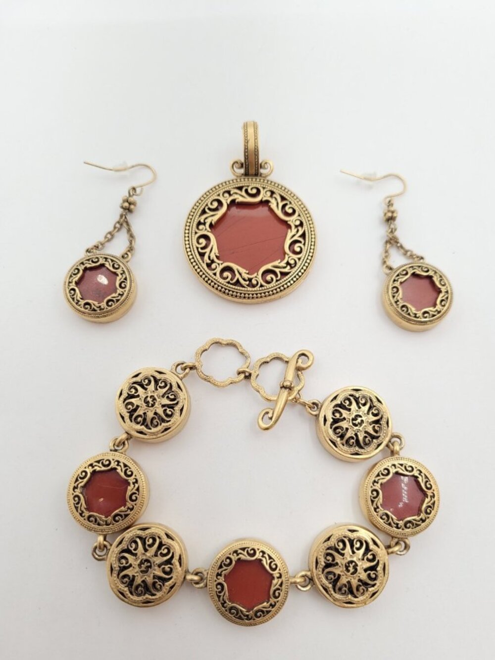 Premier Designs Retired Reversible Jewelry Set Bracelet Enhancer Pendant Earring